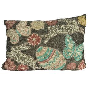 Spring‎ Gatherings Easter Beaded Throw Pillow Flowers Bunnies Eggs Butterflies
